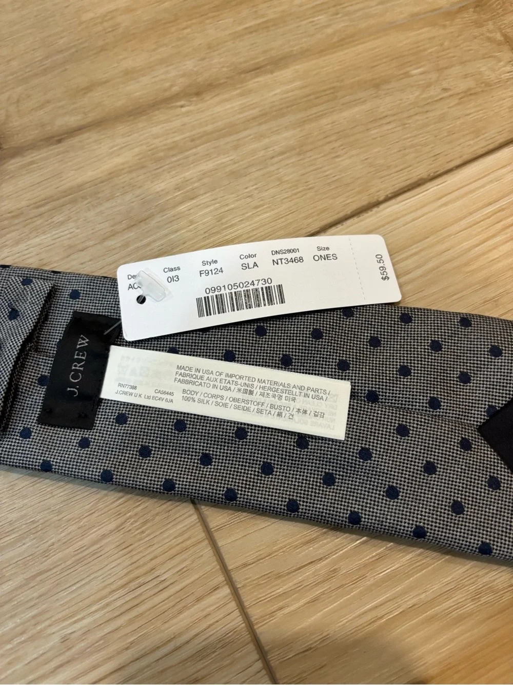 J.CREW GRAY Navy Polka Dot Silk MEN'S NECK Tie W: 2.75